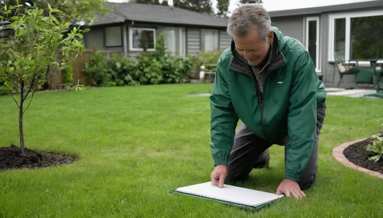 A homeowner checking a marked septic tank lid in the yard near Beavercreek